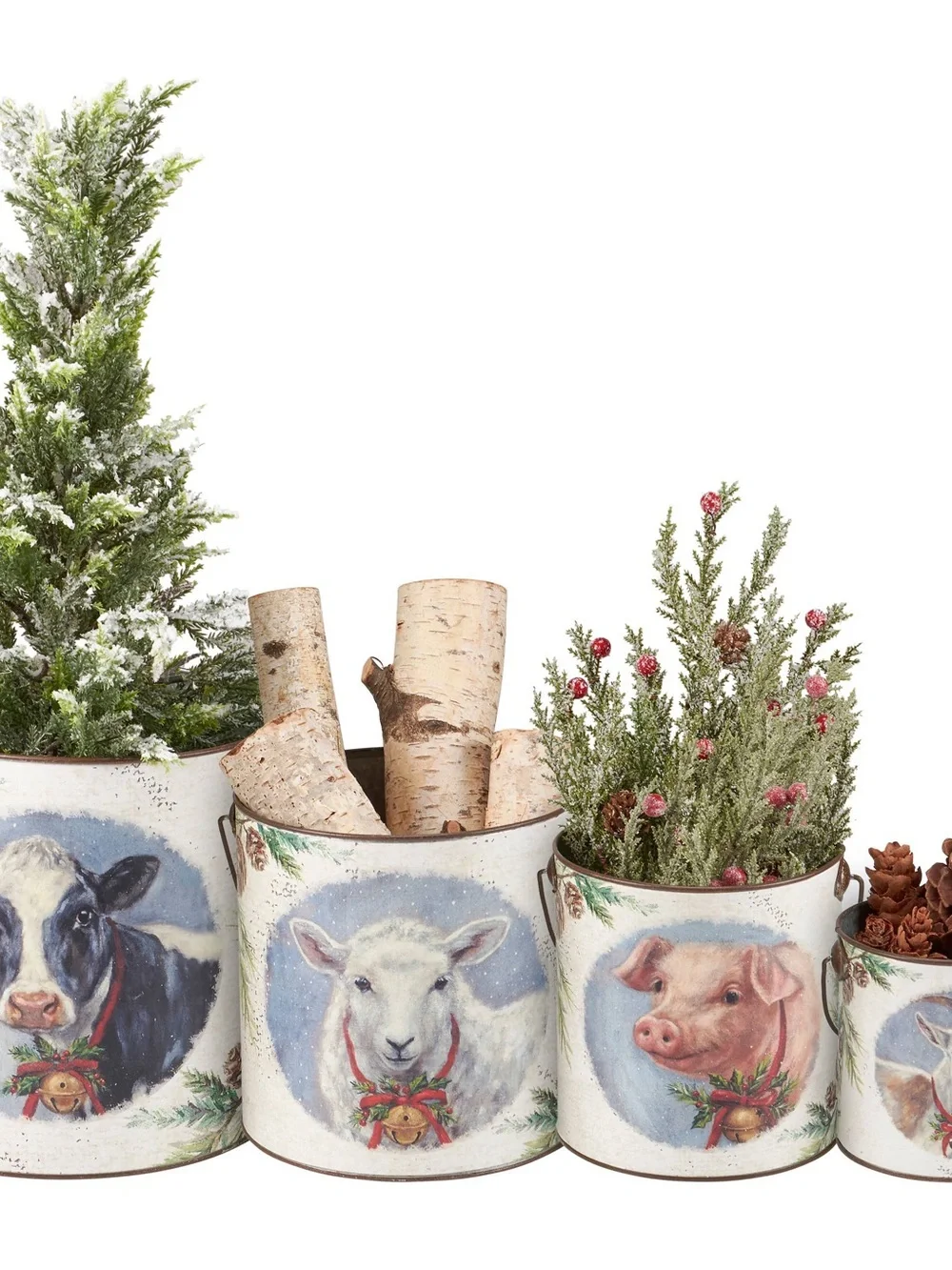 Primitives by Kathy Festive Farm Christmas Bucket Set of 4
